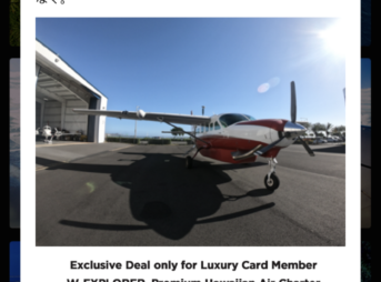 ラグジュアリーカードのハワイでのチャーターフライトが50％OFF特典